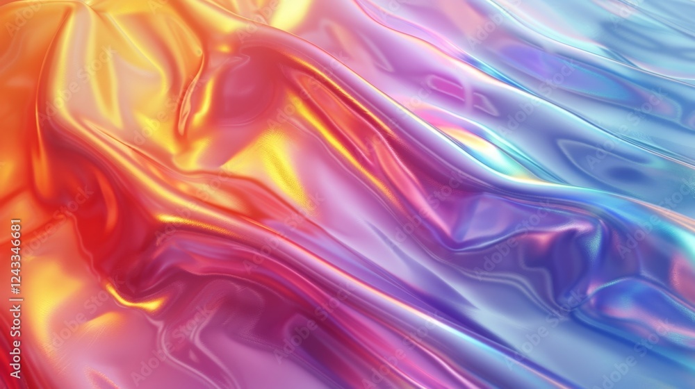 Poster gradient iridescent background with flowing abstract shapes and colors enhancing visual depth and te