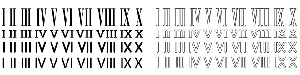Roman numerals icon vector set. Dial illustration sign collection. Numbers symbol or logo.