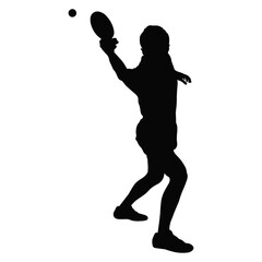 Table Tennis Player Silhouette on White Background. Vector Black Illustration.