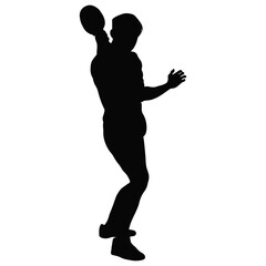 Table Tennis Player Silhouette on White Background. Vector Black Illustration.