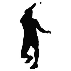 Table Tennis Player Silhouette on White Background. Vector Black Illustration.