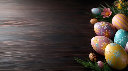 Easter day celebration with pastel tone eggs spring garden decorative arrangement