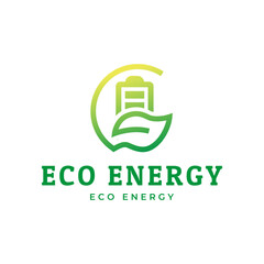 Battery and Leaf Logo Concept. Eco energy, Green energy, environmentally friendly batteries concept illustration design.