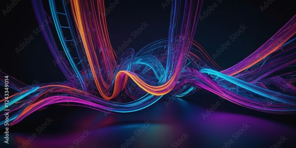 Poster colorful light waves create an abstract display in a dark environment with vibrant hues and fluid mo