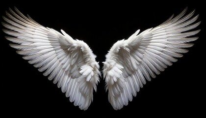 Naklejka premium A large, angelic wings, appearing to be flying, with feathers detailed beautifully.