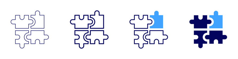Obraz premium Puzzle pieces icon in 4 different styles. Thin Line, Line, Bold, and Bold Line. Duotone style. Editable stroke