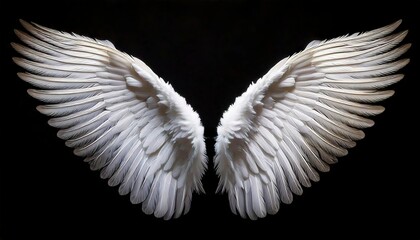 A large, angelic wings, appearing to be flying, with feathers detailed beautifully.