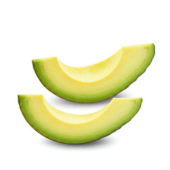 water splashed sliced avocado isolated on white background