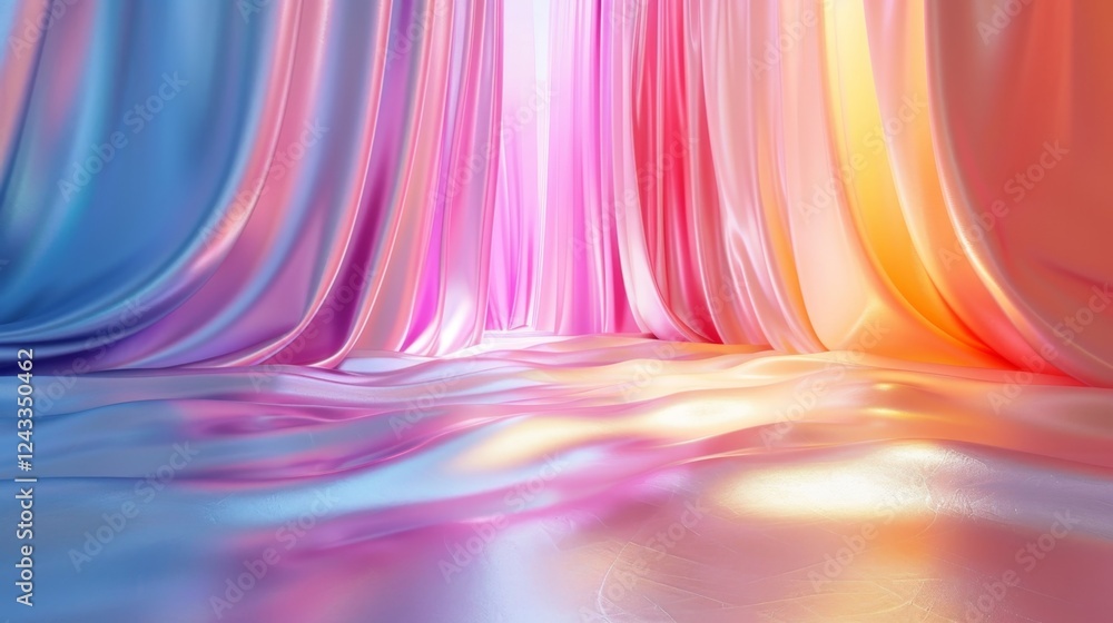 Poster vibrant iridescent curtains create a mesmerizing abstract background with a stunning gradient effect