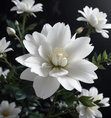 Stunning white floral blossom surrounded by darkness, stunning, botanical, calm, vibrant