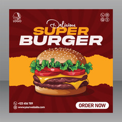 Square Editable Delicious Super Burger Food Menu Poster or Flyer For Restaurant And Marketing Purposes, Food Poster, Food Banner, Food Flyer, Restaurant Poster, Restaurant Flyer, Restaurant Banner