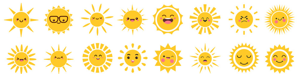 Funny sun icon vector set. Smiling sun illustration sign collection. Sun symbol or logo.