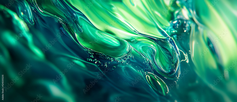 Poster close-up view of water flowing through smooth curves, showcasing the colors of green and blue. repre