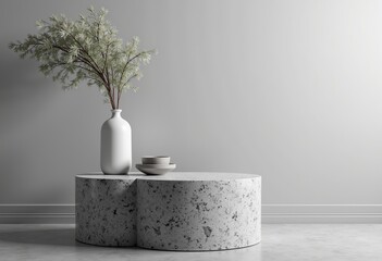 Modern Gray Granite Pedestal Mockup: Minimalist Display Platform for Product Showcase & Contemporary Interior Decor, Chic Light Background


