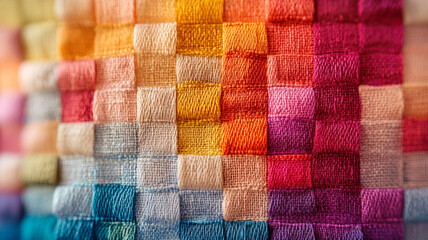 Close-up of colorful woven fabric texture.