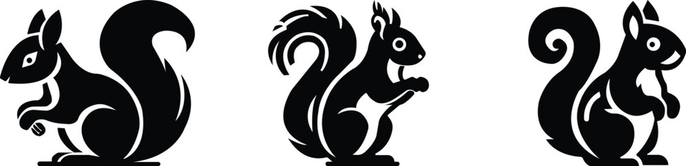 Squirrel Icon set.simple flat squirrel icon silhouette vector.this is forest wild animal running standing and jumping vector squirrel.Vector squirrel silhouette view side for retro logo.