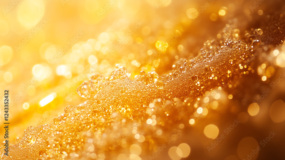 Poster golden hour sunlight reflecting on textured sand with abstract glowing bokeh lights and warm vibrant