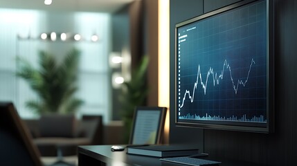 Naklejka premium Stock Market Graph Displayed On Modern Office Monitor