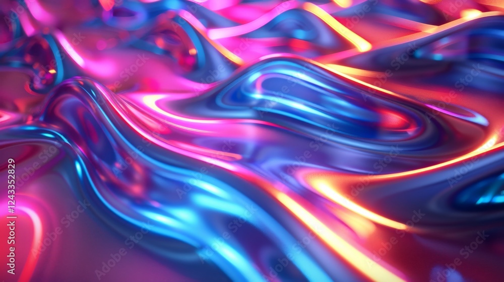 Poster dynamic gradient flows create an iridescent abstract background showcasing vibrant colors and smooth