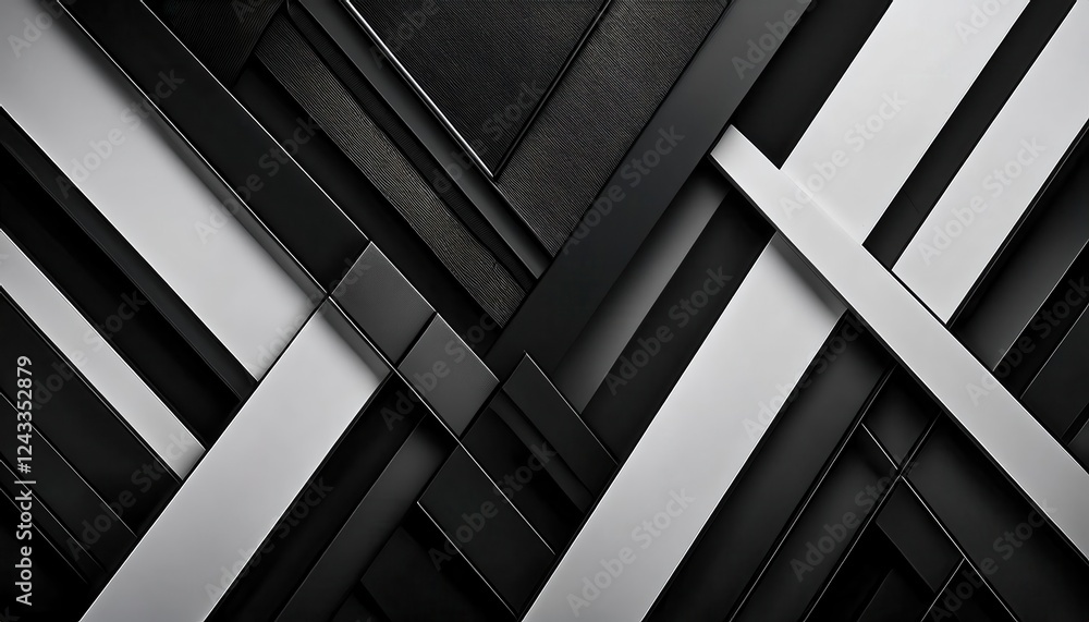 Poster geometric abstract black and white panel design for modern wall art or background with layered 3d te
