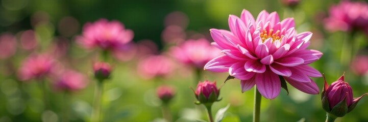 Fototapeta premium Pink monarda flowers blooming in a garden bed, plants, pink, monarda