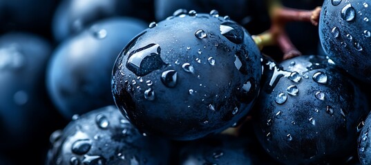 A close-up of a bunch of ripe blueberries with sunlight glistening off the smooth surface
