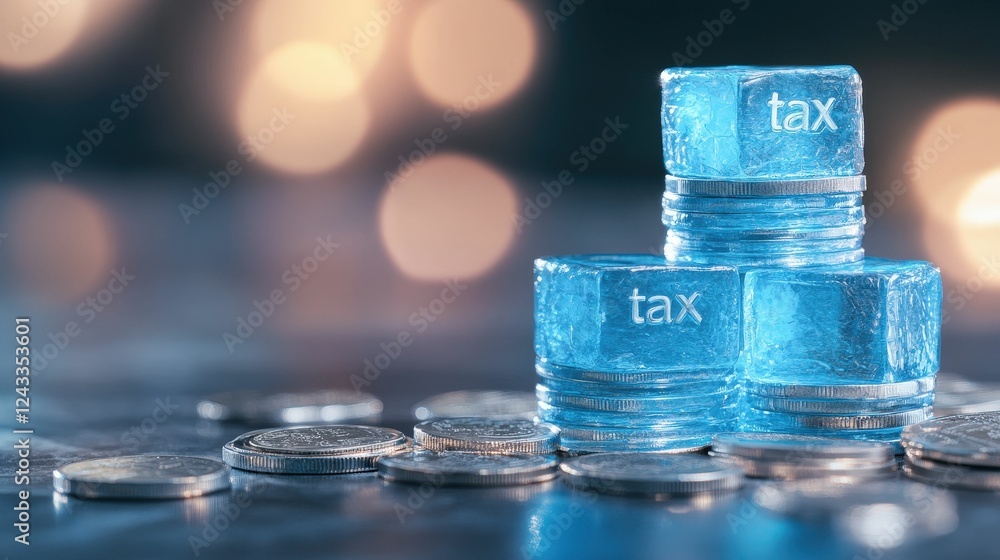 Poster a stack of clear ice cubes inscribed with the word 