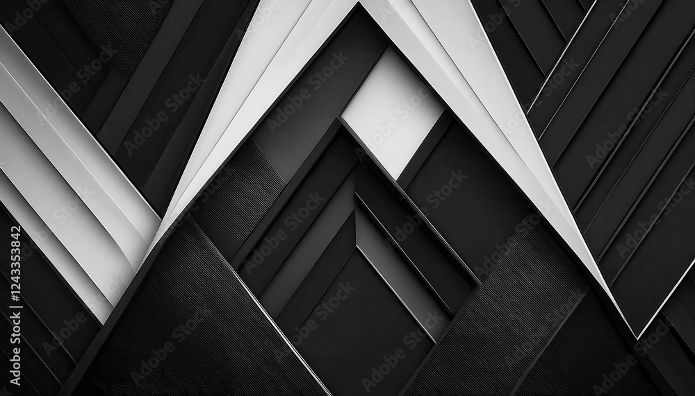 Poster geometric abstract black and white panel design for modern wall art or background with layered 3d te