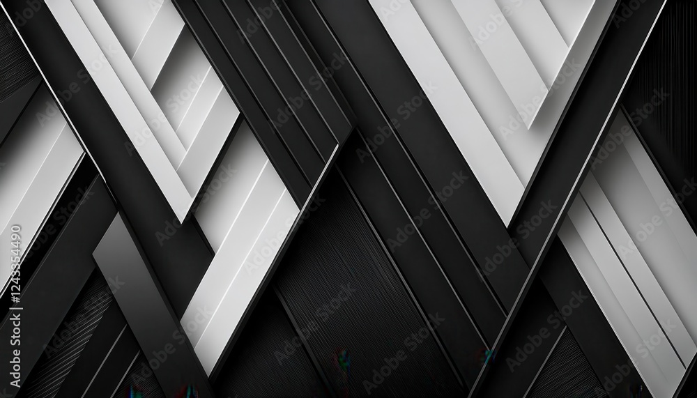 Poster geometric abstract black and white panel design for modern wall art or background with layered 3d te