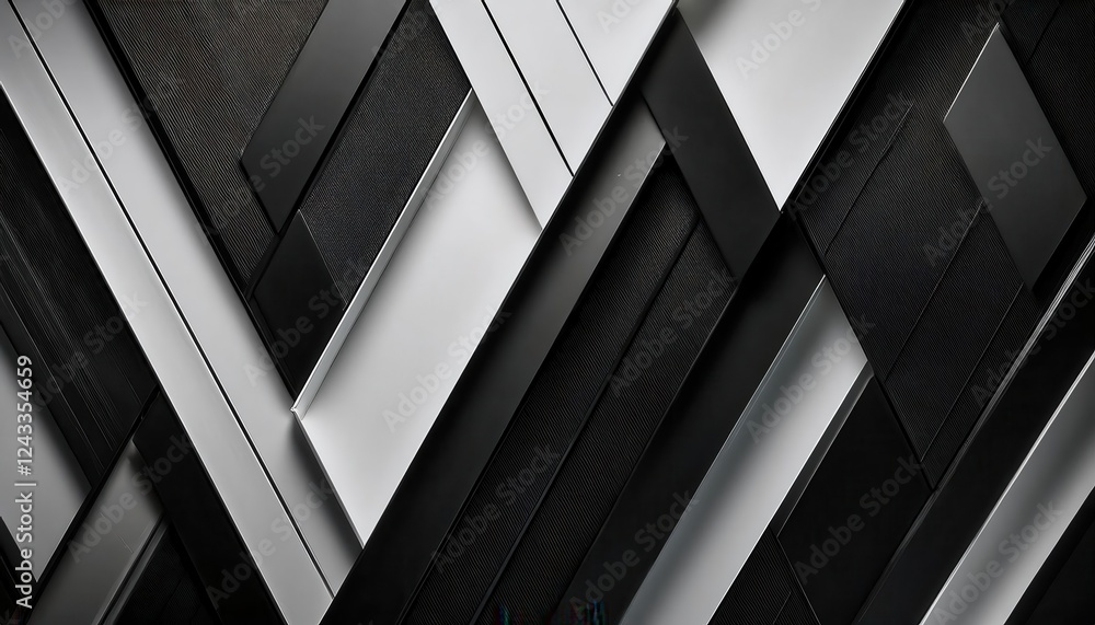 Poster geometric abstract black and white panel design for modern wall art or background with layered 3d te