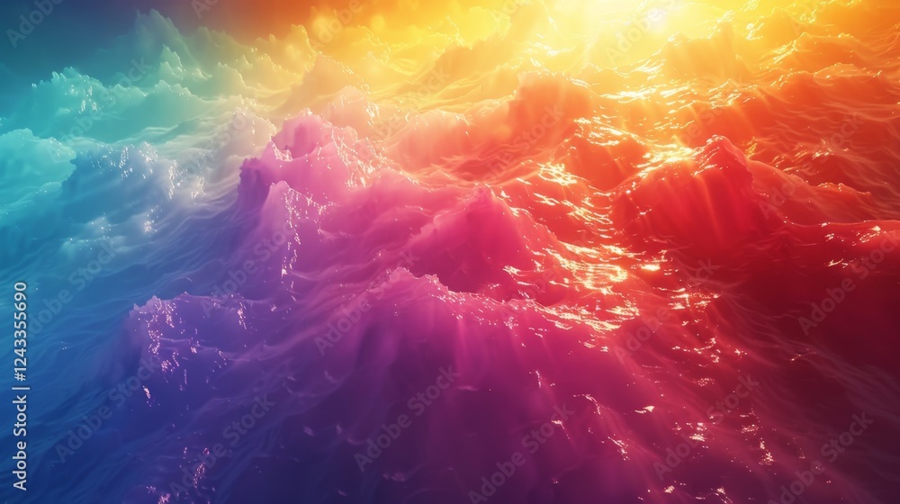 Poster visually stunning gradient background with iridescent abstract waves in vibrant colors