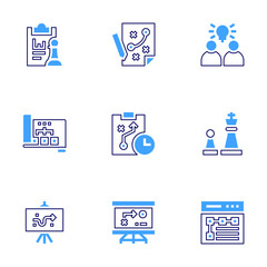 Strategy icon set. Bold line style. Duotone colors. Editable stroke. strategy, plan, idea, planning, chess