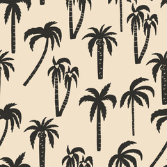 Fototapeta premium Palm Tree Silhouette Seamless Pattern. Tropic Summer Background. Coconut Plant Wallpaper Vector Background