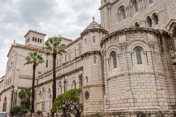 Fototapeta premium Side facade of Cathedral of Monaco in Old town, fragment