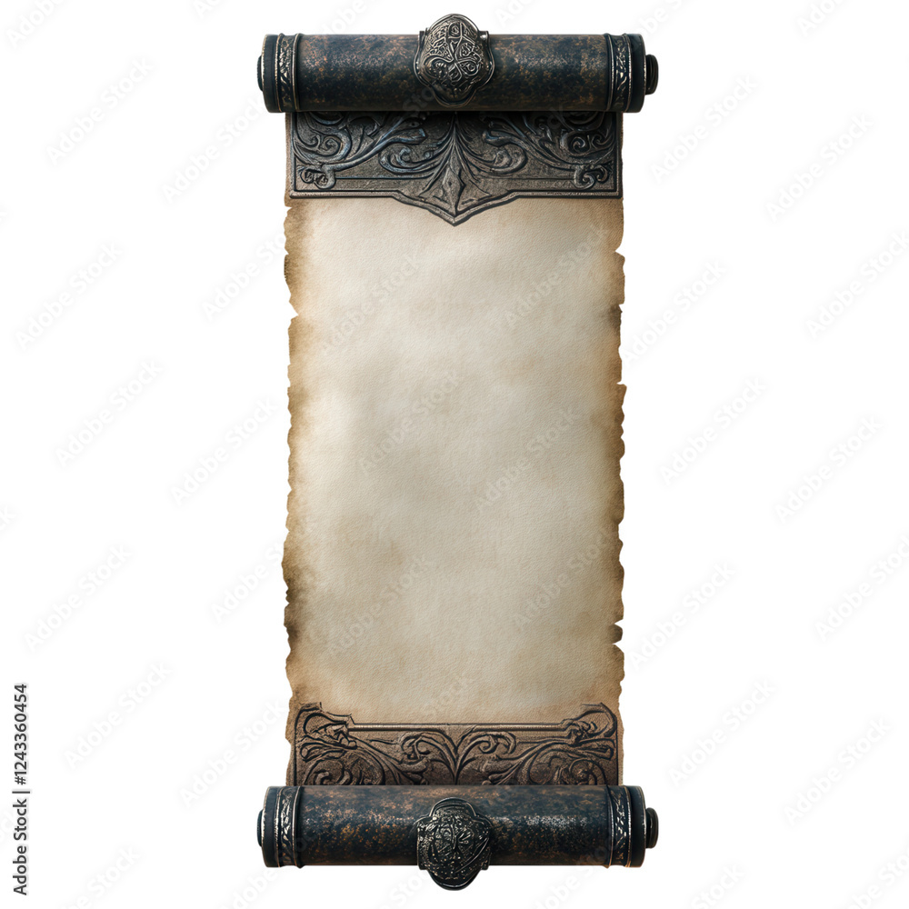 Poster blank parchment scroll mock-up, digital design element, transparent background, versatile for variou