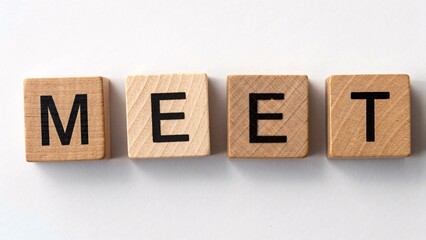 Wooden Alphabet Blocks Forming 'Meet on Sol' Emphasizing Creative Business Concepts for Effective Communication and Collaboration