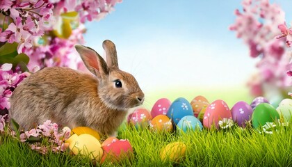 Obraz premium easter bunny and easter eggs
