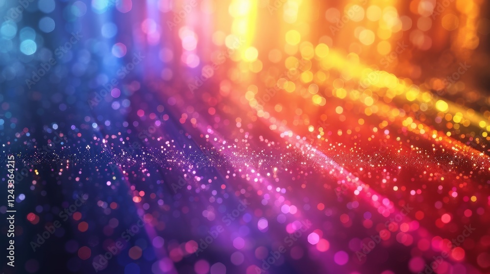 Poster vibrant gradient abstract background featuring iridescent hues and scattered light particles in a me