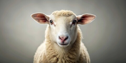 Fototapeta premium A Close-Up Portrait of a Fluffy Sheep, Captivating Gaze and Soft Fleece