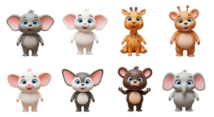 Fototapeta premium Set of cute 3D cartoon animals 
