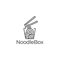 Obraz premium Chinese noodles in paper box and chopsticks logo design.