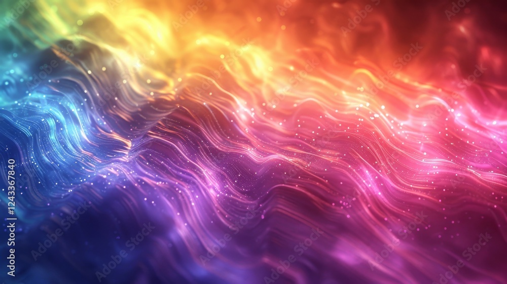 Poster vibrant abstract gradient background with iridescent waves in harmonious colors and subtle sparkles