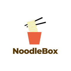 Chinese noodles in paper box and chopsticks logo design.