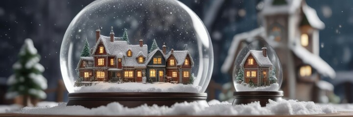 Snow globe containing a miniature snow-covered village, tiny village, snowy landscape