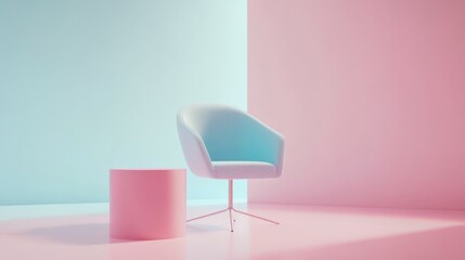 Pastel Pink and Blue Fluffy Armchair in Minimalist Room