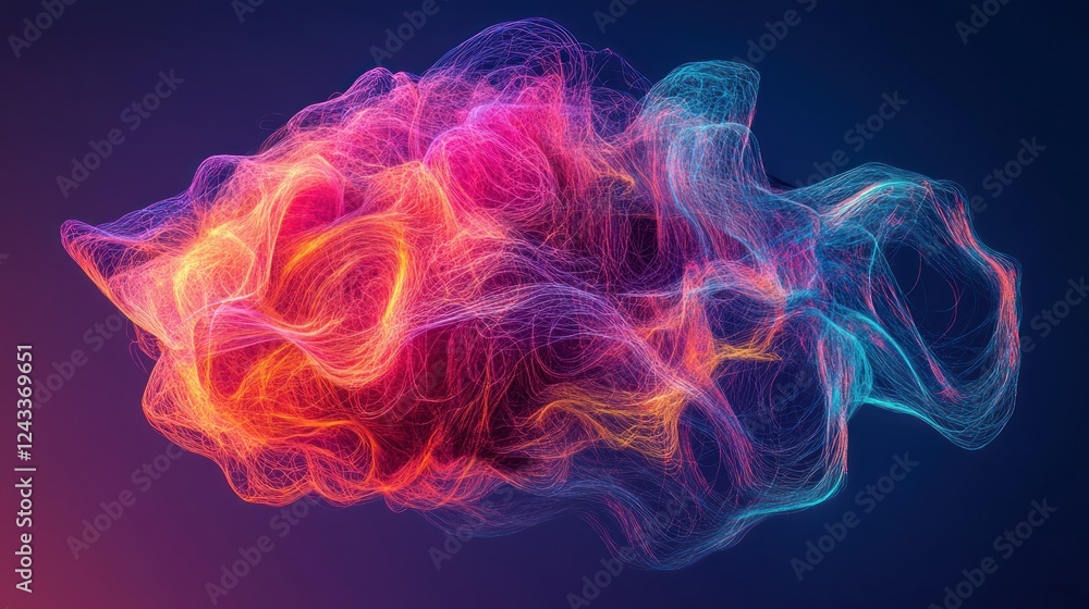 Poster colorful abstract design with flowing shapes and vibrant hues in a dark background. generative ai