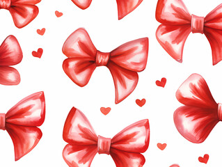 Elegant Red Bow Tie and Love Heart Seamless Pattern