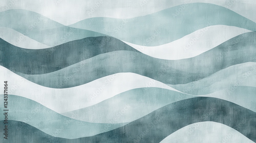 Poster Minimalist composition featuring soft waves in varying tones of blue and gray across a textured background