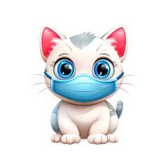 Obraz premium Adorable Kitten Wearing a Protective Face Mask Cartoon Illustration