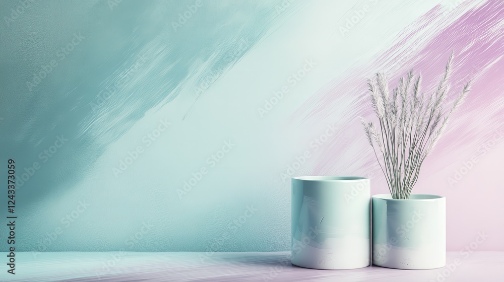 Aufkleber elegant display of translucent pencil strokes with modern vases and delicate flowers in a serene col
